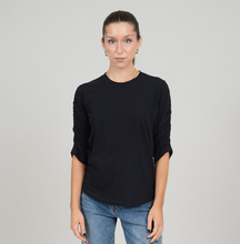 Load image into Gallery viewer, RUDIE ELASTIC SHIRRED SLEEVE TOP-BLACK