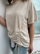 Load image into Gallery viewer, DOMENIQUE RELAXED RUCHED TIE TEXTURED TEE - Raw Linen