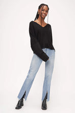 Load image into Gallery viewer, SAY SOMETHIN' NOTCH NECK LONG SLEEVE - BLACK