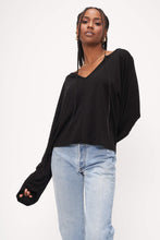 Load image into Gallery viewer, SAY SOMETHIN' NOTCH NECK LONG SLEEVE - BLACK