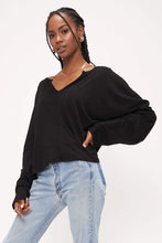 Load image into Gallery viewer, SAY SOMETHIN' NOTCH NECK LONG SLEEVE - BLACK