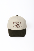 Load image into Gallery viewer, Western COWBOY COUNTRY CLUB Suede Brim Two Tone Cap
