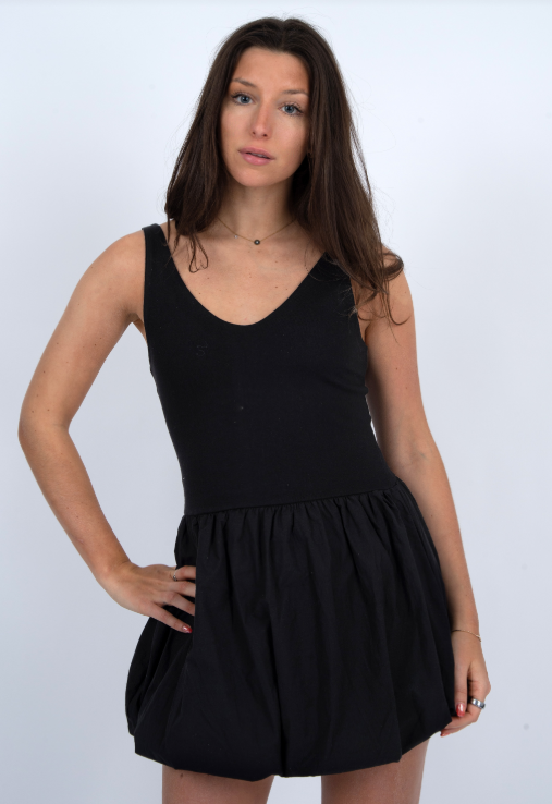 VARA DOUBLE V-NECK BUBBLE MINI DRESS