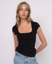 Load image into Gallery viewer, SHAYLA COTTON CORE CAP SLV SQUARE NECK TOP-BLACK
