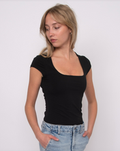 Load image into Gallery viewer, SHAYLA COTTON CORE CAP SLV SQUARE NECK TOP-BLACK
