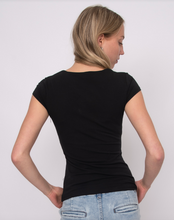 Load image into Gallery viewer, SHAYLA COTTON CORE CAP SLV SQUARE NECK TOP-BLACK
