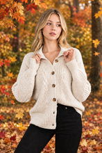 Load image into Gallery viewer, AMARYLLIS L/S BUTTON FRONT CARDI-LIGHT SAND HEATHER
