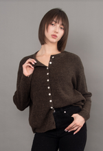 Load image into Gallery viewer, VHEA LONG SLEEVE CREW NECK CARDIGAN-DK CHOCOLATE
