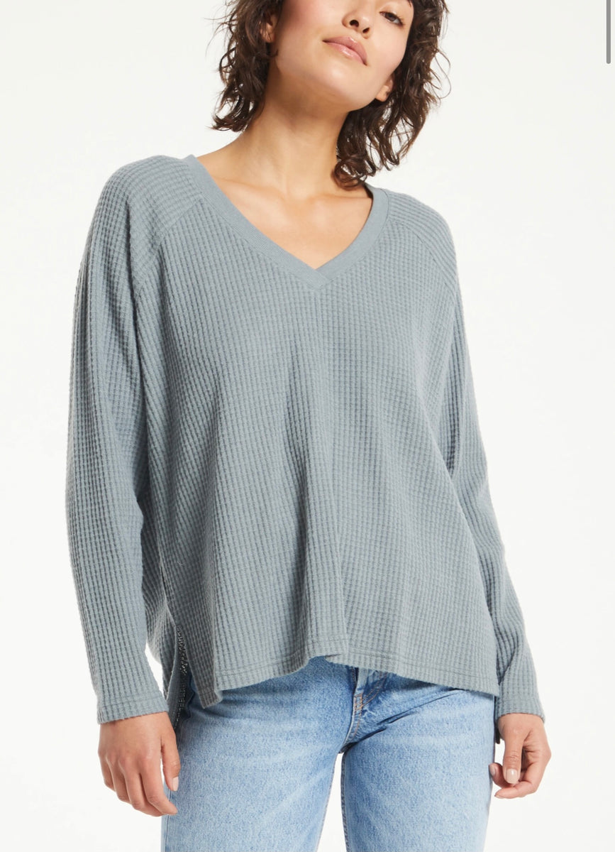 ANSEL BRUSHED WAFFLE THERMAL TOP – ElleRain Boutique