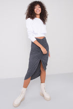 Load image into Gallery viewer, Anthracite Front Shirred Slit Midi Skirt
