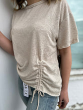 Load image into Gallery viewer, DOMENIQUE RELAXED RUCHED TIE TEXTURED TEE - Raw Linen
